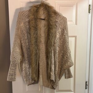 Elegant Faux Fur Trimmed Poncho